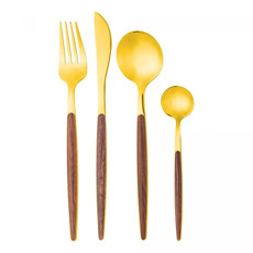 Imagem de FAQUEIRO 24 PEÇAS DE AÇO INOX COM CABO EM ESTAMPA DE MADEIRA ORGANIC DOURADO - LYOR - Coliseu Presentes Ltda