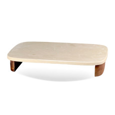 Imagem de BANDEJA RETANGULAR DE MÁRMORE BEGE E BASE DE MADEIRA 5X30X18CM - CROSS - Cross Comercial Ltda