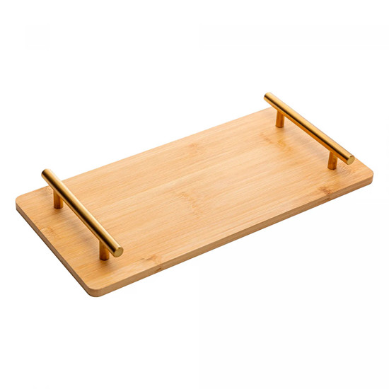 Imagem BANDEJA DE BAMBU COM ALÇA DE METAL DOURADA SEATTLE 4X36X17CM - WOLFF