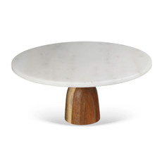 Imagem de BOLEIRA EM MÁRMORE BRANCO BASE EM MADEIRA 13X30CM - CROSS - Cross Comercial Ltda