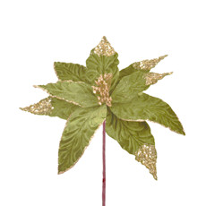 Imagem de HASTE DECORATIVA DE POINSÉTIA VERDE AVELUDADA COM GLITTER EM POLIÉSTER - GRILLO - Grillo Ltda