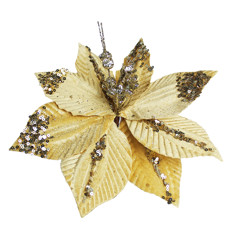 Imagem de HASTE DECORATIVA DE POINSÉTIA CHAMPAGNE AVELUDADA COM GLITTER EM POLIÉSTER - GRILLO - Grillo Ltda