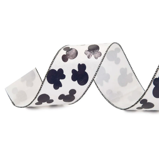 Imagem FITA DECORATIVA ARAMADA BRANCA MICKEY E MINNIE 6,3CM X 9,14M - CROMUS