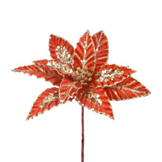 Imagem de HASTE DECORATIVA DE POINSÉTIA VERMELHA COM GLITTER EM POLIÉSTER 20X28CM - GRILLO - Grillo Ltda