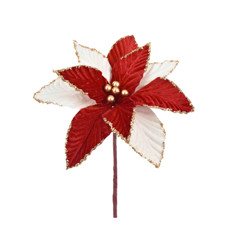 Imagem de HASTE DECORATIVA DE POINSÉTIA VERMELHA E BRANCA EM POLIÉSTER 20X25CM - GRILLO - Grillo Ltda