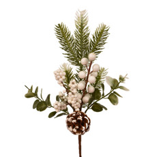Imagem de HASTE DECORATIVA DE BERRIES BRANCAS COM PINHA E FOLHAGEM VERDE DE PLÁSTICO - GRILLO - Grillo Ltda