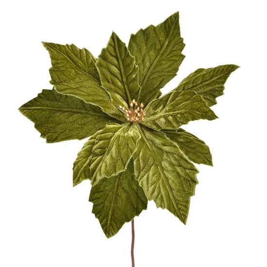 Imagem HASTE DECORATIVA MOLDÁVEL DE POINSÉTIA VERDE AVELUDA DE POLIÉSTER 32X34CM - CROMUS