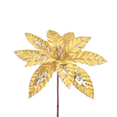Imagem de HASTE DECORATIVA DE POINSÉTIA DOURADA COM GLITTER EM POLIÉSTER 20X28CM - GRILLO - Grillo Ltda