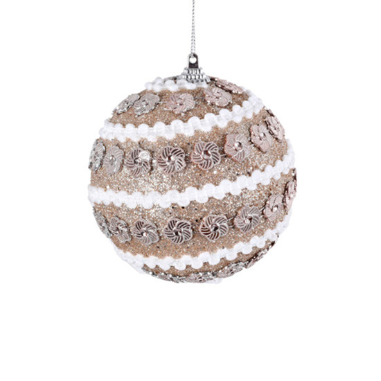 Imagem CONJUNTO 3 BOLAS ADORNADAS CHAMPAGNE E BRANCAS DE PLÁSTICO 10CM - GRILLO