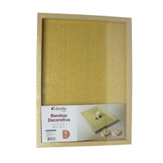Imagem de BANDEJA DECORATIVA BEGE DE MADEIRA E POLIÉSTER 2,5X37X27CM - DCARTE - Dcarte Importacao E Exportacao Ltda