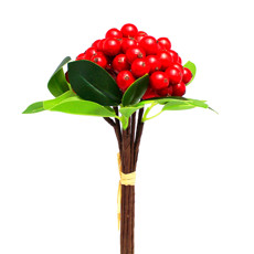 Imagem de BUQUÊ DECORATIVO DE BERRIES VERMELHAS E FOLHAGEM VERDE DE PLÁSTICO 22X14CM - GRILLO - Grillo Ltda