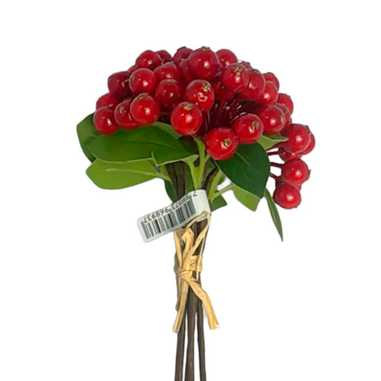 Imagem BUQUÊ DECORATIVO DE BERRIES VERMELHAS E FOLHAGEM VERDE DE PLÁSTICO 22X14CM - GRILLO