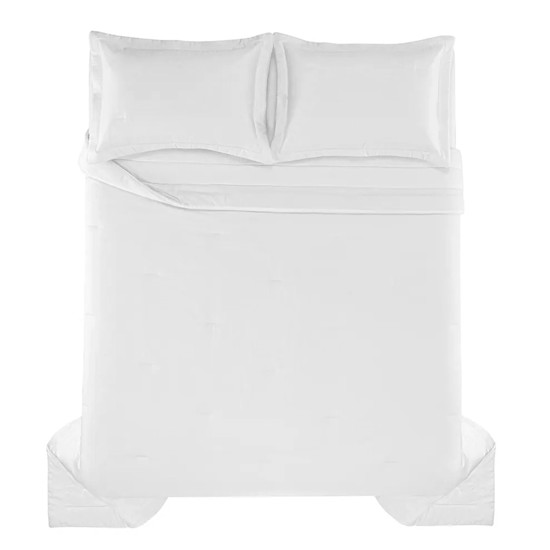 Imagem COLCHA COM PORTA TRAVESSEIROS QUEEN 300 FIOS 100% ALGODÃO DANTE BRANCO - TRUSSARDI