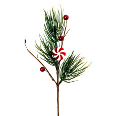 Imagem de GALHO DECORATIVO DE FOLHAS VERDES E BERRIES VERMELHAS 28CM - TUUT - Yangzi Brasil Corporation S A 