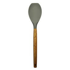 Imagem de ESPÁTULA REDONDA DE SILICONE CINZA E CABO DE MADEIRA 31X6,5CM - LEHAVÍ - Lehavi Comercio Importacao E Exportacao Ltda