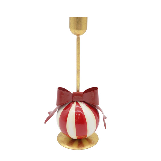 Imagem CASTIÇAL NATALINO DECORATIVO DE METAL DOURADO COM LAÇO VERMELHO - TOKDACASA