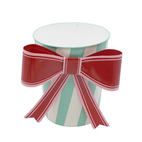 Imagem BALDE NATALINO LISTRADO DECORATIVO DE METAL 27,5X23X23CM - TOKDACASA