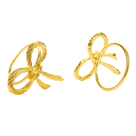 Imagem CONJUNTO 4 ARGOLAS PARA GUARDANAPO FORMATO LAÇO DOURADO DE METAL 4,5CM - CROMUS