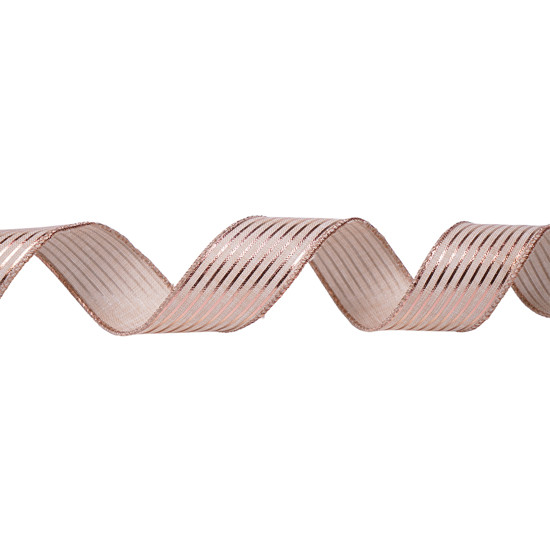 Imagem FITA ARAMADA NATALINA BEGE E LISTRAS COBRE DE POLIÉSTER 3,8CM X 9,14M - TOKDACASA