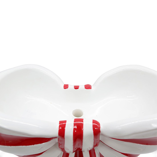 Imagem VASO LAÇO LISTRADO VERMELHO E BRANCO DECORATIVO DE RESINA 35X38X28CM - TOKDACASA