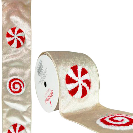 Imagem FITA NATALINA ARAMADA BRANCA E VERMELHA 10CM X 9,14M - DINATALE