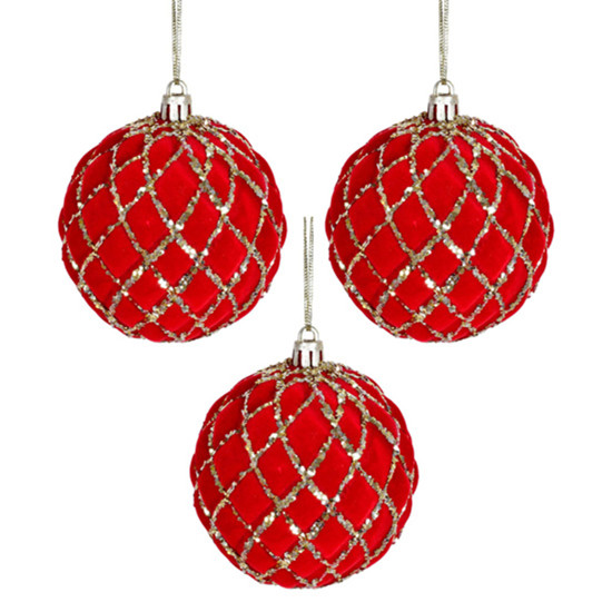 Imagem BOLA NATALINA DECORADA VERMELHA E DOURADA DE PVC 3UND 8CM - GRILLO