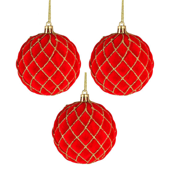 Imagem BOLA NATALINA TRABALHADA VERMELHA E DOURADA DE PVC 3UND 8CM - GRILLO
