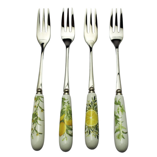 Imagem CONJUNTO LIMONE 4 GARFOS DE AÇO INOX E PORCELANA PARA SOBREMESA - TUUT