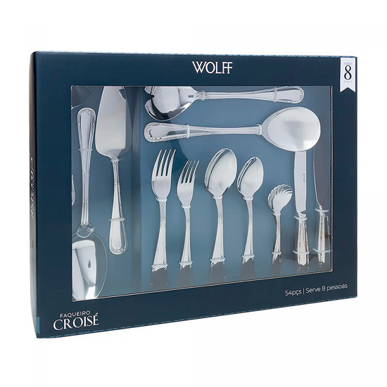 Imagem FAQUEIRO 54 PEÇAS CROISÉ EM AÇO INOX COM CAIXA LITOGRAFADA - WOLFF