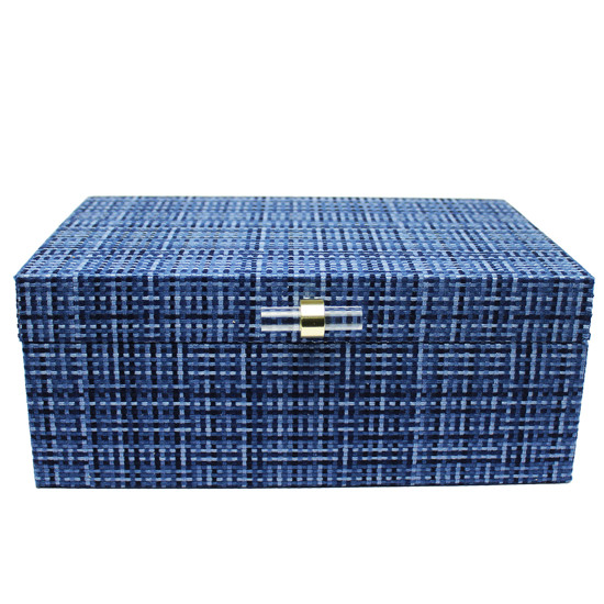 Imagem CAIXA RETANGULAR DECORATIVA AZUL DE MDF REVESTIDO COM FECHO EM ACRÍLICO - ENTRECASA