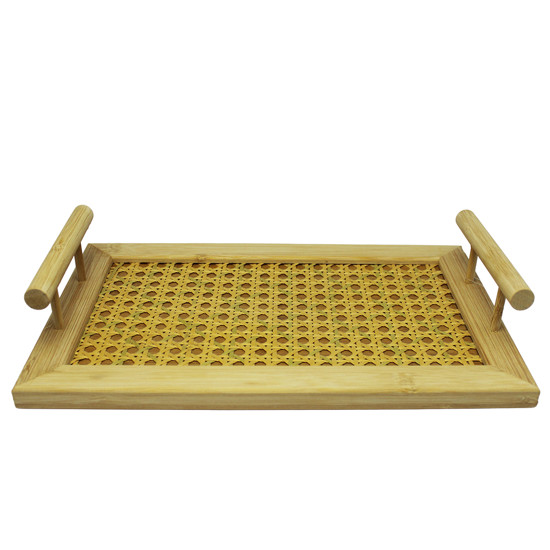 Imagem BANDEJA DE MADEIRA RETANGULAR TRAMADA COM ALÇA 6X30X19CM - ENTRECASA