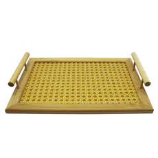 Imagem de BANDEJA DE MADEIRA RETANGULAR TRAMADA COM ALÇA 6X35X24CM - ENTRECASA - Inverno Verao Comercio De Modas E Decoracao Eireli