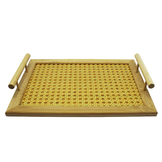 Imagem BANDEJA DE MADEIRA RETANGULAR TRAMADA COM ALÇA 6X35X24CM - ENTRECASA