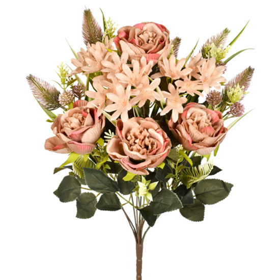 Imagem BUQUÊ MISTO DE CAMÉLIA E MARGARIDA CAPUCCINO DE PLÁSTICO MOLDÁVEL 49X23X23CM - GRILLO