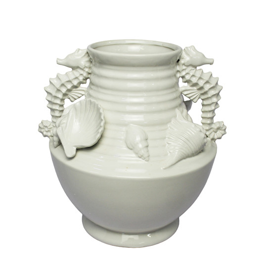 Imagem VASO BRANCO COM ALÇAS DECORATIVO DE CERÂMICA 25X25X21CM - ENTRE MARES