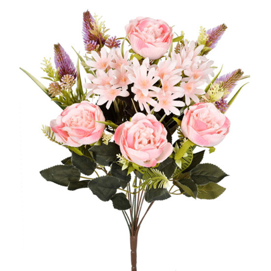 Imagem BUQUÊ MISTO DE CAMÉLIA E MARGARIDA ROSA DE PLÁSTICO MOLDÁVEL 49X23X23CM - GRILLO