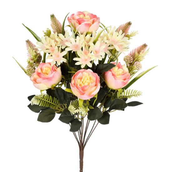 Imagem BUQUÊ MISTO DE CAMÉLIA E MARGARIDA SALMÃO DE PLÁSTICO MOLDÁVEL 49X23X23CM - GRILLO