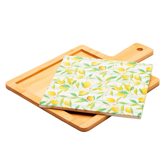 Imagem CONJUNTO 3 PEÇAS PARA QUEIJO TÁBUA COM BANDEJA FACA DOURADA SICILIANO BAMBU - LYOR