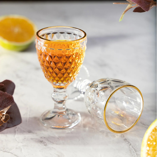 Imagem TAÇA DE LICOR DE VIDRO COM FIO DE OURO BICO DE ABACAXI 50ML - LYOR