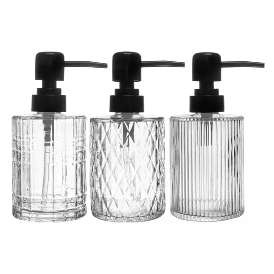 Imagem PORTA SABONETE LÍQUIDO DE VIDRO 250ML COM PUMP PRETO 16X7X7CM - LYOR