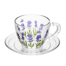 Imagem de XÍCARA DE CAFÉ COM PIRES LAVANDA HAND PAINTING 80ML CRISTAL - LYOR - Coliseu Presentes Ltda