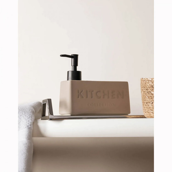 Imagem PORTA DETERGENTE LÍQUIDO COM SUPORTE PARA ESPONJA NUDE 380ML EM CERÂMICA - WOLFF