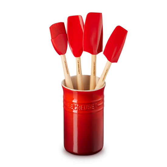 Imagem SET VERMELHO 3 ESPÁTULAS E 1 PINCEL CRAFT COM PORTA UTENSÍLIOS CLÁSSICO - LE CREUSET