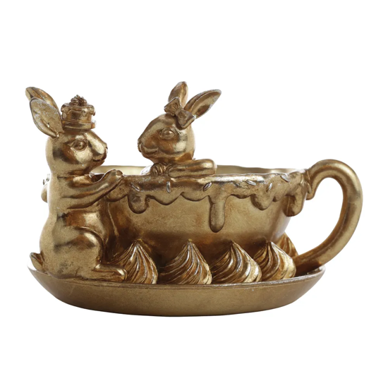 Imagem XÍCARA DOURADA GRANDE DECORATIVA DE RESINA COM COLEHOS 15X26X23CM - CROMUS