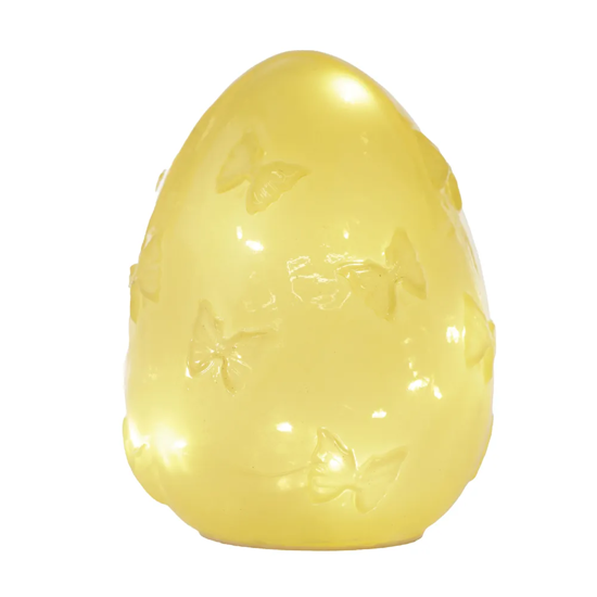 Imagem LUMINÁRIA OVO COM BORBOLETAS EM RELEVO COM 18 LEDS EM VIDRO AMARELO - CROMUS
