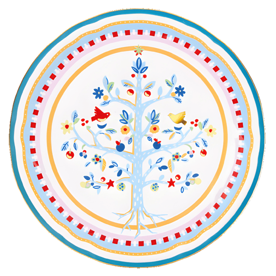 Imagem SOUSPLAT OU PRATO PARA BOLO ÁRVORE DA VIDA DE PORCELANA 31CM - BACI MILANO