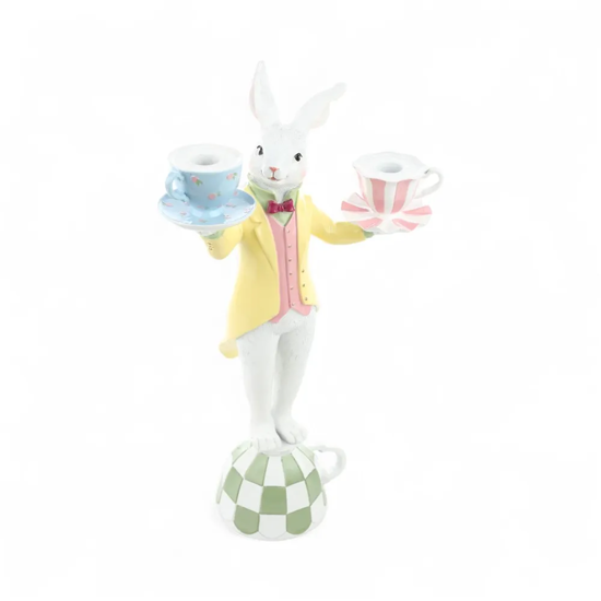 Imagem COELHO DA PÁSCOA PORTA VELAS DECORATIVO DE RESINA 41X13X23CM - CROMUS