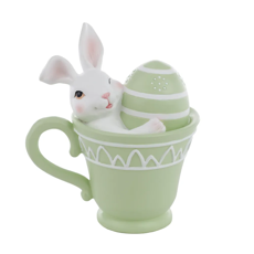 Imagem de CANECA VERDE DECORATIVA DE RESINA COM COELHO BRANCO 15X14X10CM - CROMUS - Cromus Embalagens Ind E Com Ltda