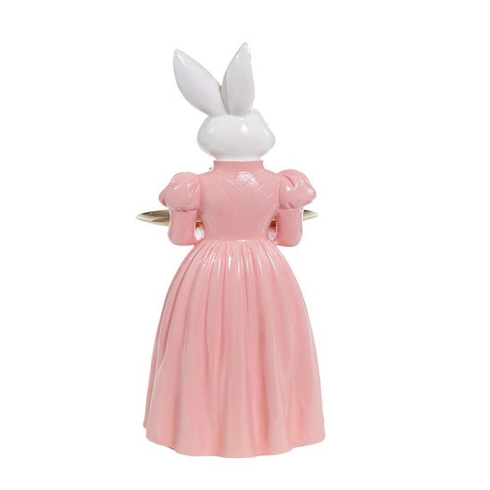 Imagem COELHA DECORATIVA DE RESINA COM BANDEJA DOURADA 55X17X16CM - CROMUS