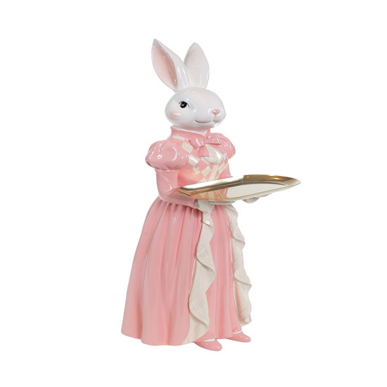 Imagem COELHA DECORATIVA DE RESINA COM BANDEJA DOURADA 55X17X16CM - CROMUS